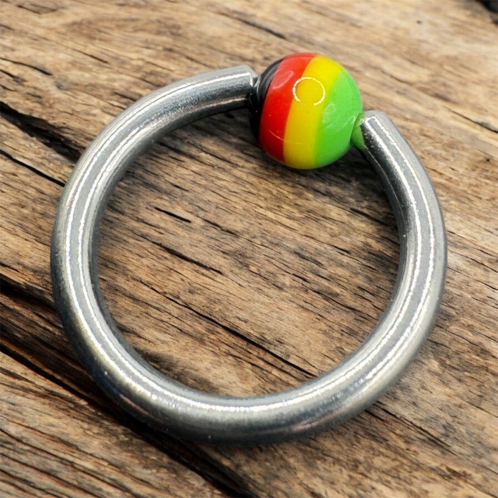 14g 3/8 Captive Bead Ring w/ African / Rasta Colored Acrylic Bead - Piercing